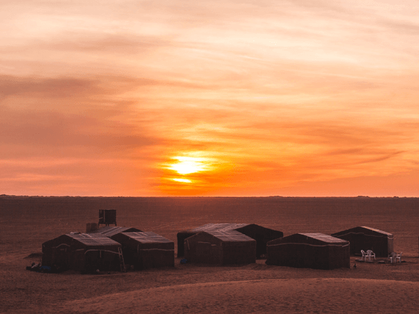 Sunset in Zagora camp with berber tents