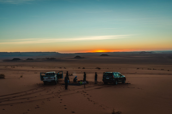 Sunset in a 4x4 in the Moroccan desert