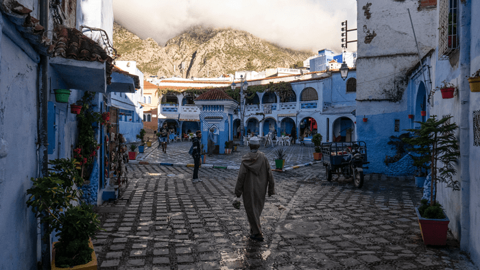 The charming main square of Chefchaouen