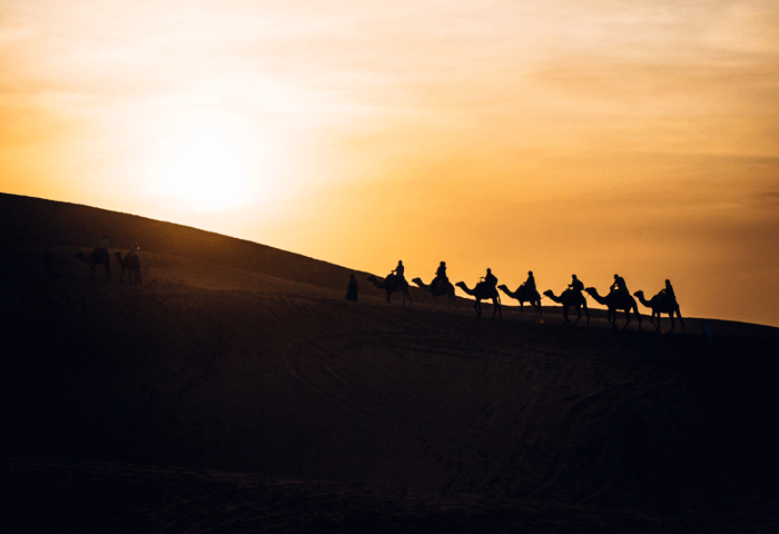Camel trek and beautiful sunset in Merzouga