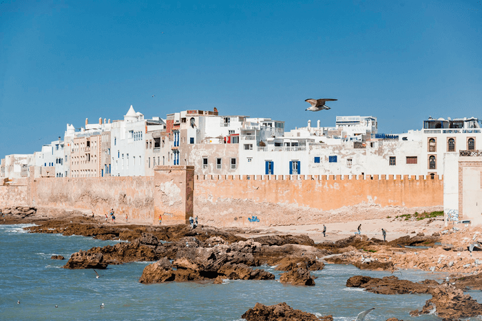 Beautiful sunny day view of Essaouira coastline