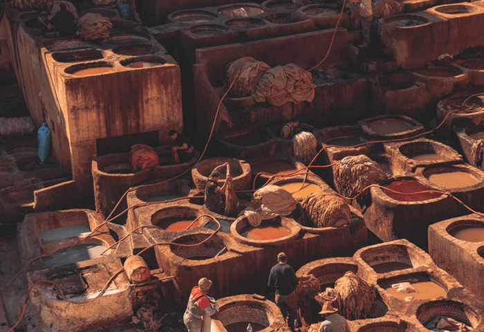 The magic view of a tannery in Fes